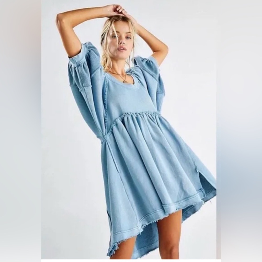 Free People Light Blue Washed Denim Mini Dress